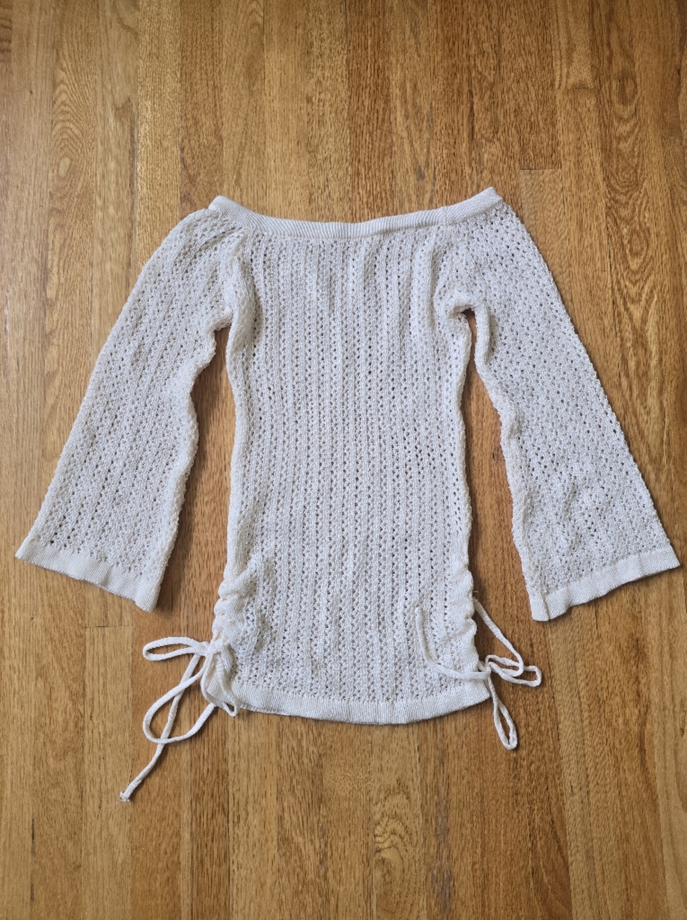 Light Cream Crochet Off-Shoulder Swim Suit Cover-up
